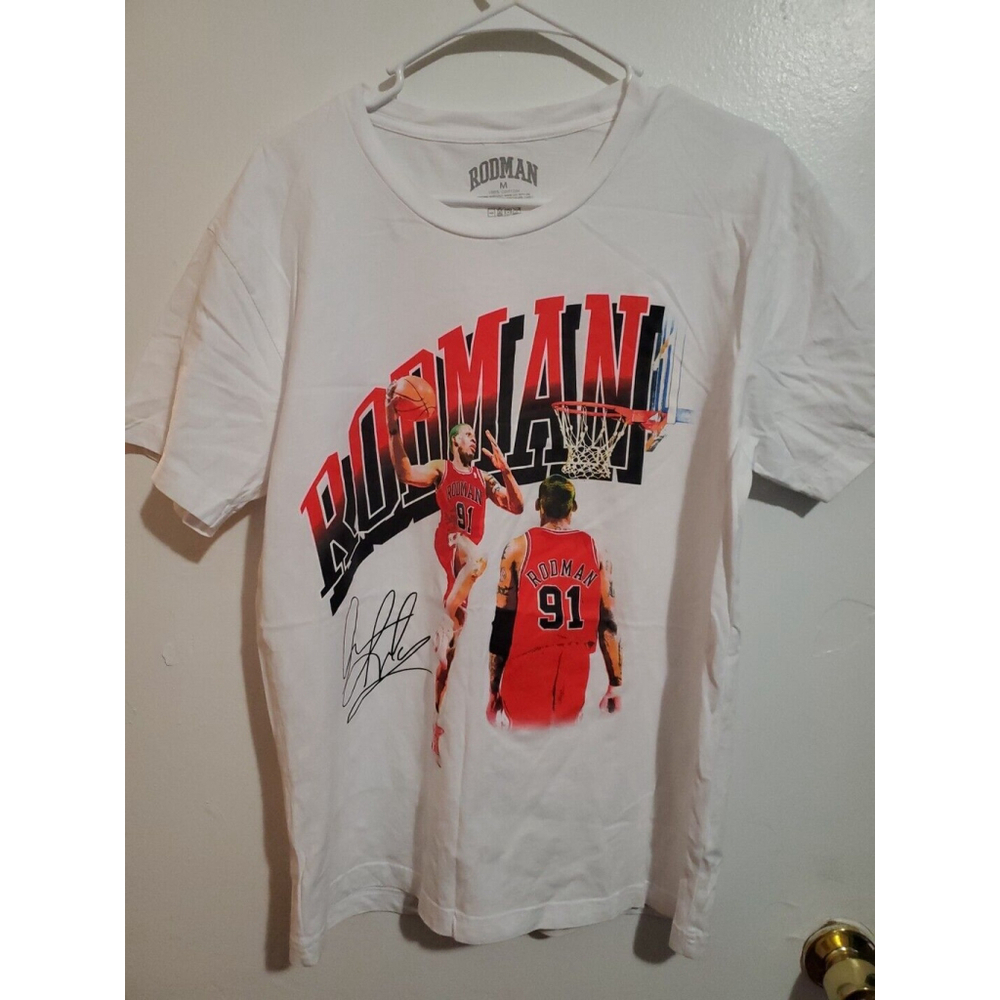 Rare Vintage Style Dennis Rodman Chicago Bulls Signature Official Shirt Sz M